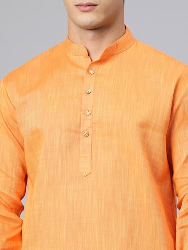 Image of Majestic Man Men's Cotton Regular Fit Traditional Mandarin Collar Ethnic Motifs Solid Long Kurta
