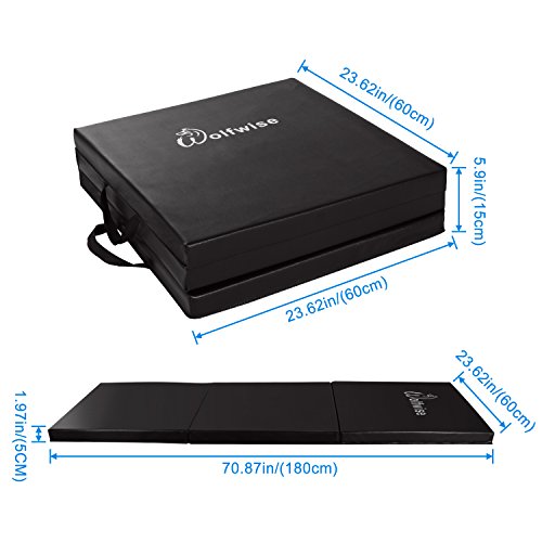 WolfWise 6'x2' Gymnastic Mats Folding Exercise Mat Tri-Fold Tumbling Training Fitness Panel Gym Pad, No-Slip Black
