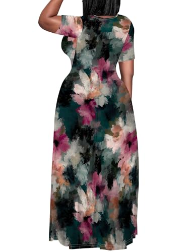 Image of PinkPatty Women's Plus Size Maxi Dresses Short Sleeve Sundress Summer T-Shirt Beach Long Dress with Pockets
