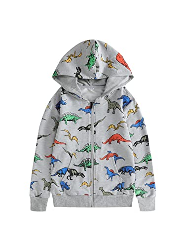 NATUST Jungen Dinosaurie Hoodie Kapuzenpullover Mit Reißverschluss Langarm Strickjacke Grau 2 DE: 134-140 (Herstellergröße 130) Cover