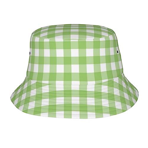 Fxuyyok Bonito sombrero de pescador a cuadros para mujeres y hombres, gorra de pescador de verano, plegable, para viajes, playa, pesca, Cuadros verde lima, Talla única