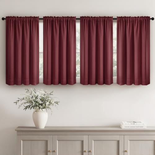 Image of MIULEE Set of 4 Burgundy Red 45 Inch Short Blackout Kitchen Window Curtains | Bedroom Drapes, Light Blocking Privacy Curtains for Small Windows, Bathroom, RV /Motorhome, Laundry, Top&Bottom Rod Pocket