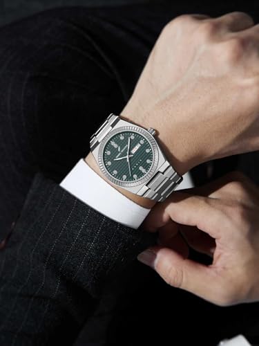 Image of Daniel Hechter Hoche Collection Classic Analog Watch for Men - Textured Dial,Crystal Indices with Fluted Bezel, Date Display and Silver Stainless Steel Strap
