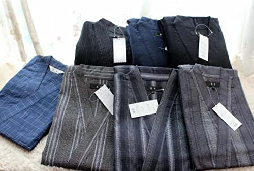 Men's Kimono Japanese Jinbei Shirt and Pant Cotton Linen Loungewear Lounge Set Spa Bathrobe, Style 2 Multicolor4