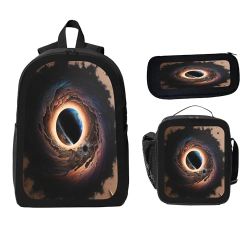 3PCS Backpack for Women Men With Lunch Box Pencil Bag 17 Inch Lightweight Adjustable Strap Back Pack 3 In 1 Set Watercolor Painting Earth Casual Daypack Unisex Fit Travel Work Camping