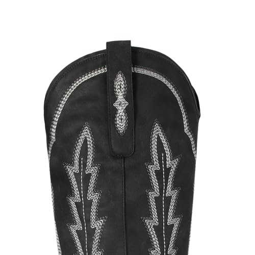 Image of STALOV Cowboy Boots for Women Pull On Chunky Heel Boots Knee High Cowgirl Boots Western Pointed Toe Boots Embroidered Suede Boots