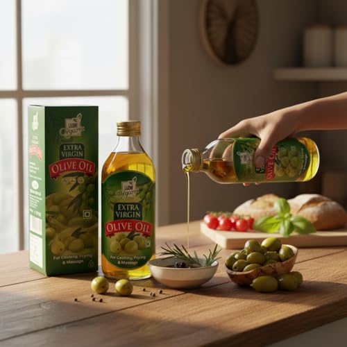 Image of LAXMI ORGANIC Extra Virgin Olive Oil 3L | Cold Pressed Jaitun Ka Tel | Pure & Natural Edible Oil for Cooking, Sauteing & Salad Dressing | Multipurpose Olive Oil for Hair, Skin & Baby Massage