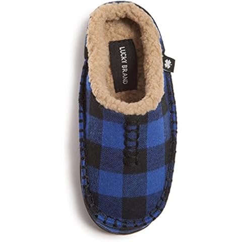 Lucky Brand Boys Buffalo Plaid Memory Foam Clog Slippers Cover