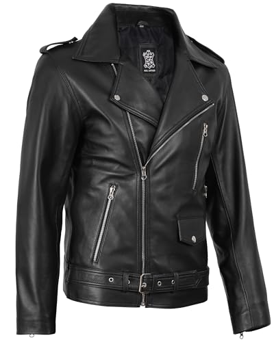 Image of fjackets Men's Biker Leather Jacket - Real Lambskin Leather Motor Style Jacket for Men - Asymmetrical Zip Jacket