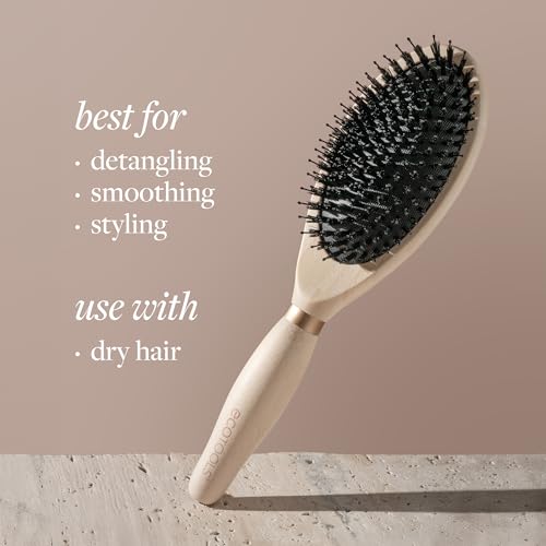 Image of EcoTools Dual Bristle Hair Brush, Faux Boar & Nylon for Detangling Smoothing & Shine, for All Hair Types, Daily Styling Brush, Bamboo Handle, Vegan & Cruelty-Free, 1 Count