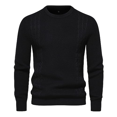 evzosrz Mens Waffle Pullover Sweater Crewneck Textured Knitted Sweaters Casual Long Sleeve Loose Fit Warm Fall Winter Sweater