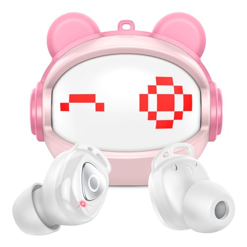 Auriculares inalambricos Bluetooth con Funda Giratoria, Diseño Kawaii de Oso Rosa...