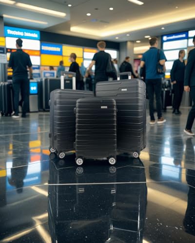 Luggage Sets - Suitcases with Wheels, 3 Piece Luggage Set ABS - Large Suitcase, Medium Suitcase, and Carry-On, Hardshell, TSA Lock (Black, 3-piece Set (28 Inch, 24 Inch, 20 Inch))2