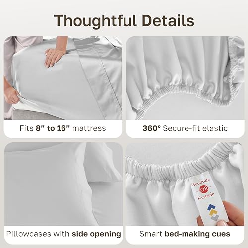 Image of California Design Den King Bed Sheets Set - Luxury 600 Thread Count Sateen, 100% Cotton, Deep Pocket King Sheets, Soft, Crisp and Durable Bedding - Silver Mist