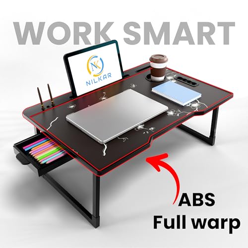 Image of Laptop Table Smart Multipurpose Foldable Laptop Table with Cup Holder, Study Table, Bed Table, Breakfast Table, Foldable and Portable /Ergonomic & Rounded Edges /Non-Slip Legs (COTTED Flower)