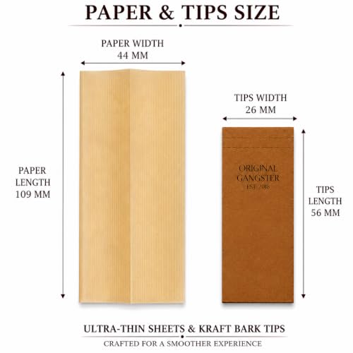 Image of Original Gangster Brown Rolling Papers Organic King Size Slim Booklet | Total 320 Brown Leaves + 320 Filter Tips (32 Leaves + 32 Tips Per Pack) | Natural Unbleached, Ultra-Thin, Super Smooth, Vegan Friendly | Pack of 10