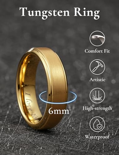 Image of King Will Tungsten Carbide Wedding Band for Men Women-4 /6 /8mm Width 14K Gold Plated Tungsten Wedding Ring Matte Brushed & High Polished Style Comfort Fit Wedding Band Size 6-14