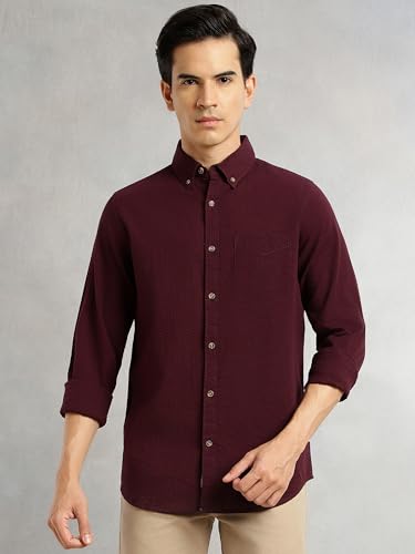 Image of Thomas Scott Men's | Slim Fit | Striped Design | Button-Down Collar | 100% Cotton Casual Shirt for Mens