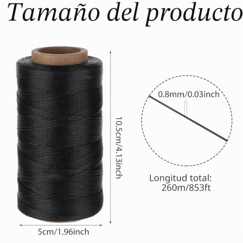 Miniatura 2 de Hilo De Cera Plano, 0,8 Mm X 260 M, Hilo Encerado Para Cuero, Hilo De Costura, Hilo De Poliéster Para Manualidades, Reparación, Encuadernación, Joyas, Ganchillo Negro