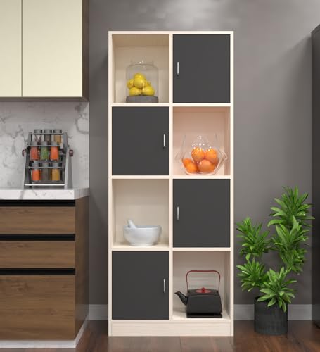 Image of SPECIALITY PANELS 8 Shelf Kitchen Cabinet | Multipurpose Wooden Storage Cupboard with Doors | Semi Open Pantry Organizer | Tall Space Saving Storage Unit for Kitchen Living Room Home | Display Rack
