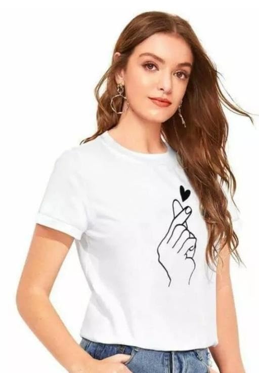 Image of Printed Cotton Blend Short Sleeve Casual Tshirt for Women Girls Trendy Daily Fashion Street Style Top