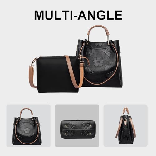 Floral Embossed Leather Handbag for Women- Large Top Handle Shoulder Bag, Hobo Bucket Tote for Work & Everyday4