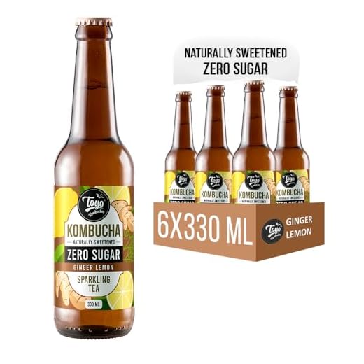 Toyo Kombucha - Sparkling Fermented Tea | Ginger Lemon Zero Sugar | 330ml (Pack of 12) - Rich in Probiotics and Antioxidants