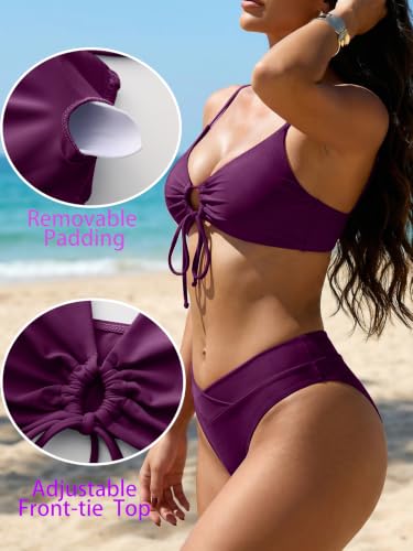 Image of Meetall Women's High Cut String Triangle Bikini Set Swimsuits Sexy Bathing Suits 2 Piece