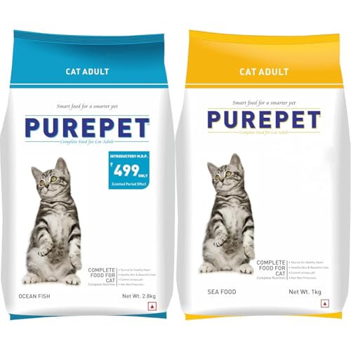 Image of Purepet Ocean Fish 2.8kg + Purepet Seafood 1kg Dry Adult Cat Food | Taurine for Heart | Healthy Skin & Coat
