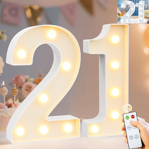 Image of Pooqla 21st Birthday Decorations for Her Him, Decorative Marquee Numbers with Remote, Light Up 21 Sign for Party Backdrop 21st Wedding Anniversary Decor, Warm White and Cool White Number 21