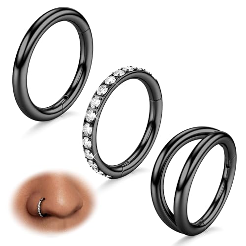 316L Stainless Steel 14G 10mm Black Nose Rings Hoops Septum Ring for Women