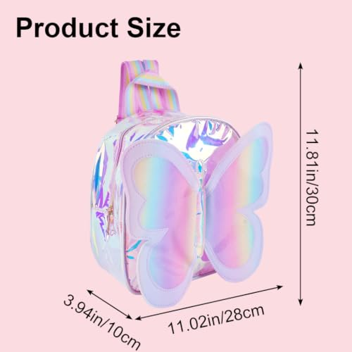Image of PALAY Mini Butterfly Backpack with Iridescent Rainbow Finish, Holographic Butterfly Applique, Pastel Rainbow Straps Cute Small Zipper Backpack for Kids, Outings, Gifting, 23x28x10cm