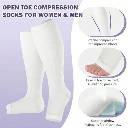 Image of LEVSOX Open Toe Compression Socks for Women & Men 20-30mmHg Toeless Sock Knee High Support Stockings for Circulation Nurses Pregnant Travel