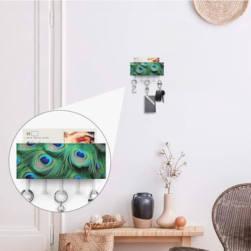 Colgador de llaves de pared para evitar pérdidas con 5 ganchos resistentes de pavo real 5