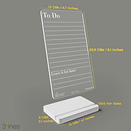 Image of 3 Lines to Do List Acrylic Board for Desk (12X8 CM)| Best Planner & Organiser | White Acrylic Base | with Marker & Cleaning Fabric | to DO Priorities Transparent | Small Size