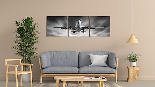 Toiles Murales Avion Noir et Blanc - Solution Déco Murale Prête à Accrocher pour Bureau