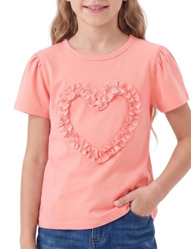 Image of Noomelfish Girls Ruffle Heart T-Shirts Cute Short Sleeve Tee Tops (3-12 Years)