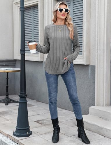 ZAFUL Long Sleeve Shirts for Women Lace Lightweight Top Sweaters Business Dressy Casual Tunic Blouse Side Split