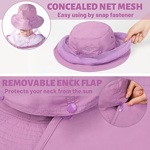 Image of Palmyth Head Net Hat, Sun Hat Safari Hat | UPF 50+, Removable Neck Flap, Water-Repellent, Wide Brim, Adjustable Chin Strap for Fishing and Gardening