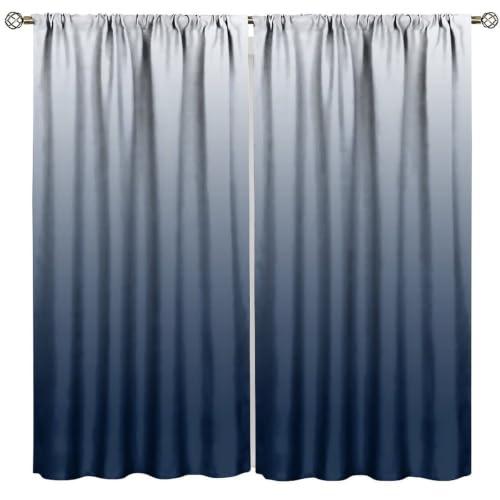 BAEKJIN Blue Ombre Curtains, Navy and White Curtain, Rustic Farmhouse Soft Gradient Solid Tone Minimalist Window Drapes, Rod Pocket Design for Living Room Bedroom Bathroom Home Decor 42×45in