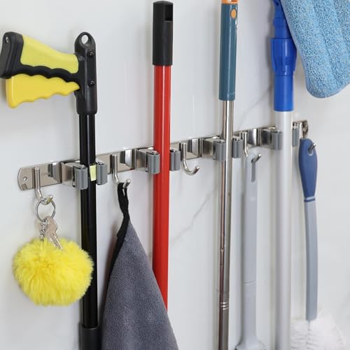 Suporte de Vassoura 9 Acessórios de Parede Inox Porta Vassoura Vassoureiro LUMAI