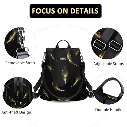 Image of Fmeida Travel Backpack Purse for Women Anti Theft Convertible Backpacks Fashion Waterptoof Nylon Daypack Black Feather