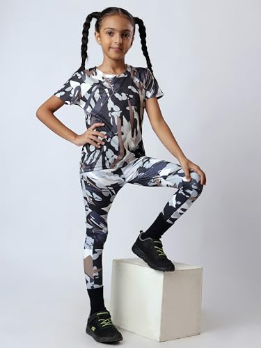 Image of Girls Active Sports Wear Set - Stylish Printed T-Shirt and Leggings Set for Girls - Comfortable and Breathable Workout Clothing for Sports, Gym, Yoga,- Perfect for Casual Wear (4-14 Sizes)