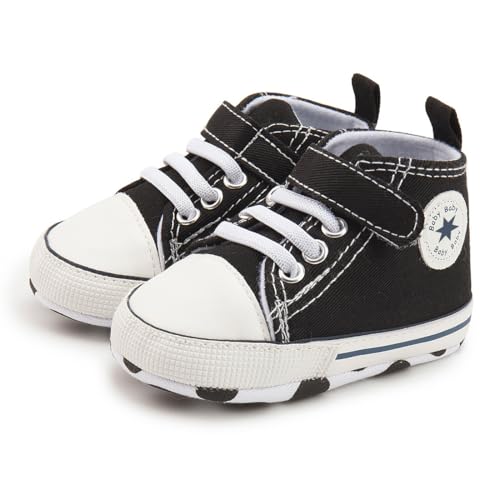 Image of Unisex Baby Girls Boys Canvas High-top Shoes, Newborn Infant Anti-Slip Soft Sole Frist Walking Breathable Sneakers