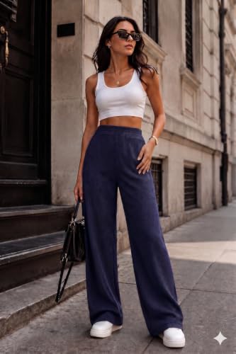 Image of Prenuem Women's High Waist Flared Korean Trousers, Trendy Casual Wear for Daily & Travel Use (Available in Plus Size)