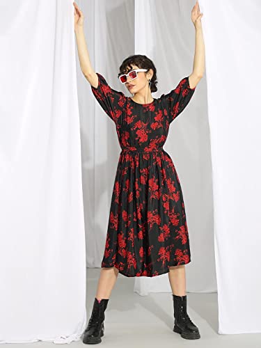 Image of KOTTY Polyester Fit and Flare Midi Women Dress