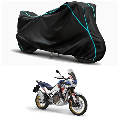 Image of Waterproof Bike Body Cover Compatible for | Honda Africa Twin DCT | Taffeta Fabric, Sky Piping Design, Bottom Elastic Fit | Dustproof, Sun UV & Rain Protection for All Weather.