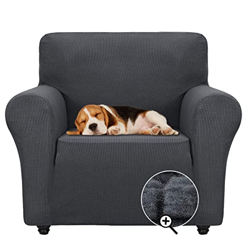 ZNSAYOTX Super Stretch Chair Slipcover Universal Sofa Chair Covers for Living Room Dogs Pet Furniture Protector Spandex Armchair Slipcovers with Anti Slip Foam Sticks (Dark Grey, Chair)