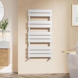 EMKE Flat Panel Heated Towel Rail - Modern Design Bathroom Radiator White 1000 x 500 mm - Versatile Floor/Wall Mounted Ladder Rad Warmer