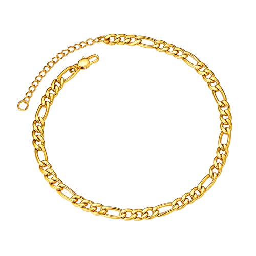 Image of ChainsPro Resizable Anklet Chain for Women Men, Figaro /Wheat /Twist Rope /Cuban Foot Bracelet-Strong with Good Clasp-18K Gold Plated(Send Gift Box)